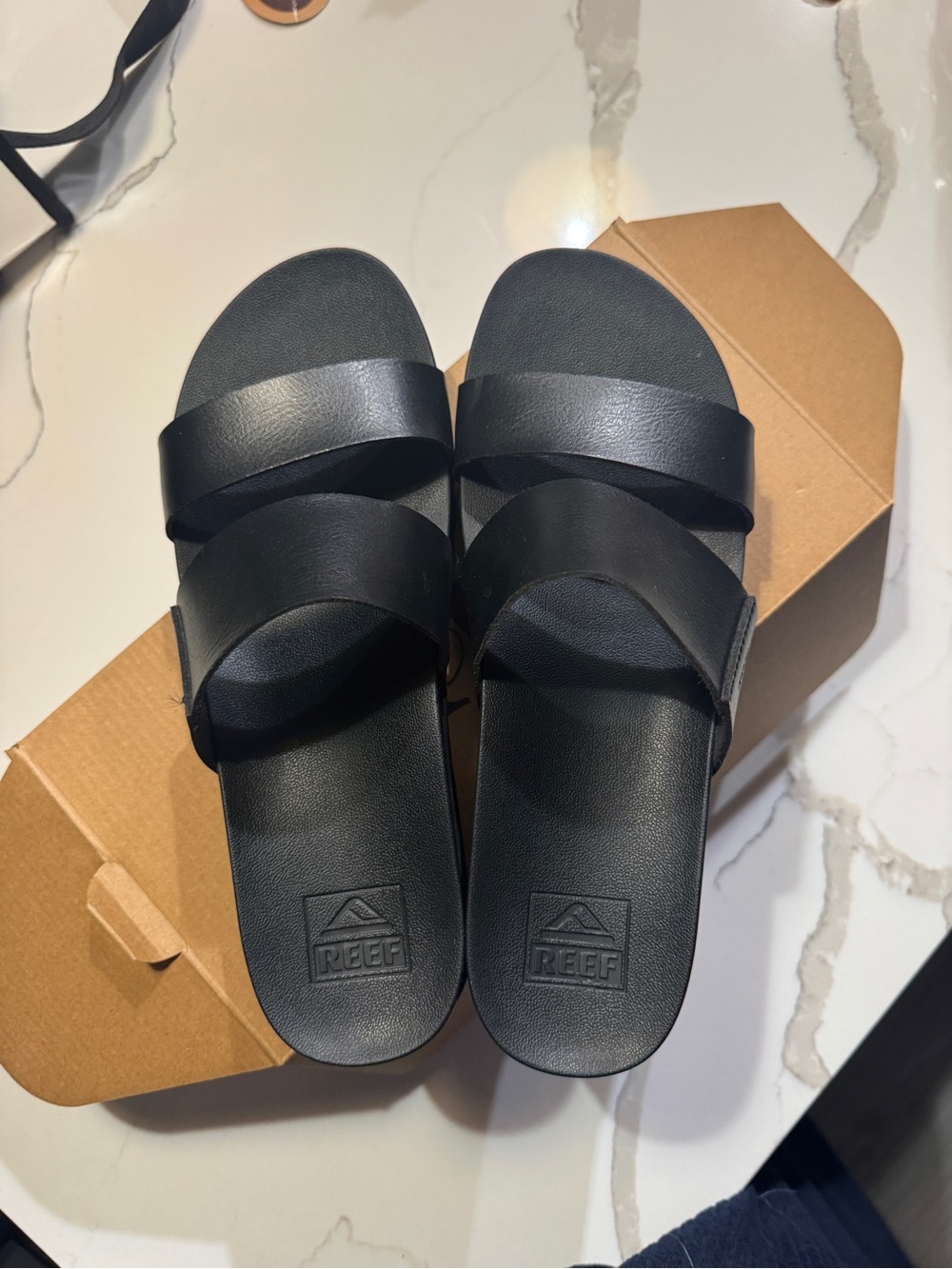 Reef Black Double Band Slide Sandals